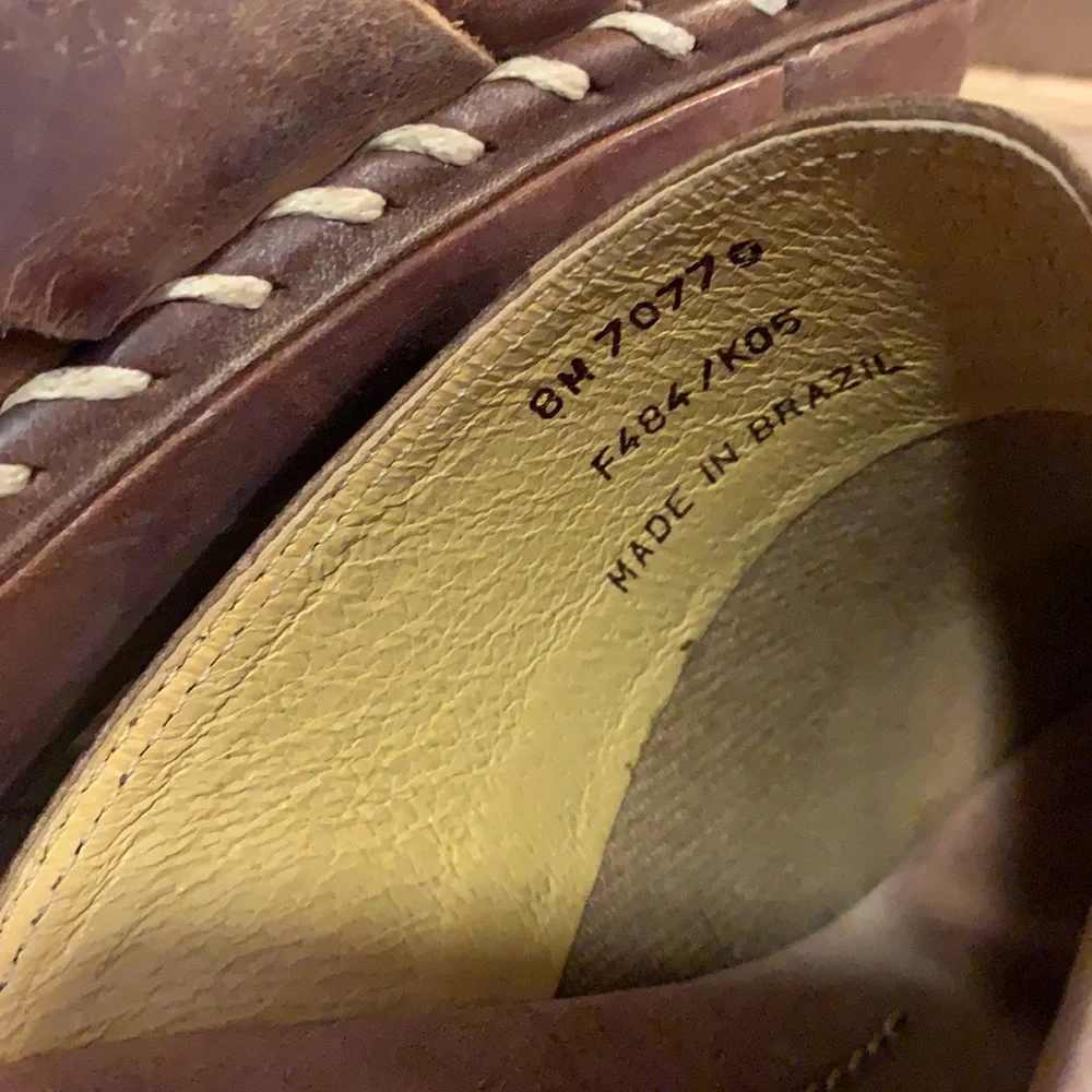 Frye Charlotte leather 8 wedge O ring stitched distressed brown mule clogs VGUC